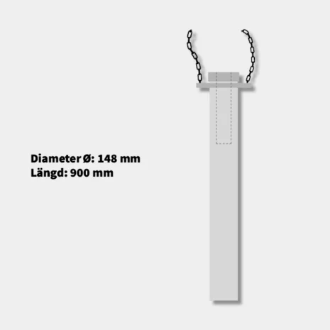 Produktbild på markhåldon som har en diamter på 148 mm och en längd på 900 mm.
